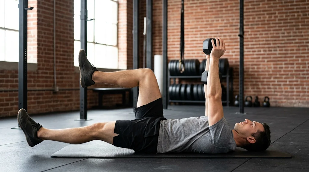 Weighted Dead Bug: Dumbbell Anti-Extension Core Drill exercise