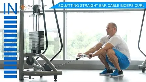 SQUATTING STRAIGHT BAR CABLE BICEPS CURL