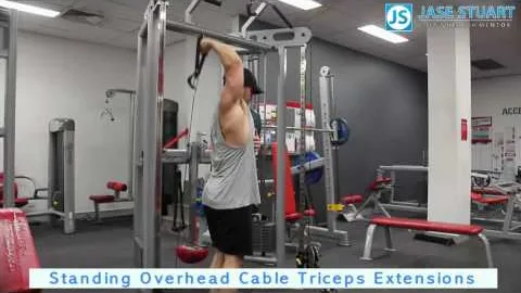 STANDING OVERHEAD CABLE TRICEPS EXTENSION WITH ROPE